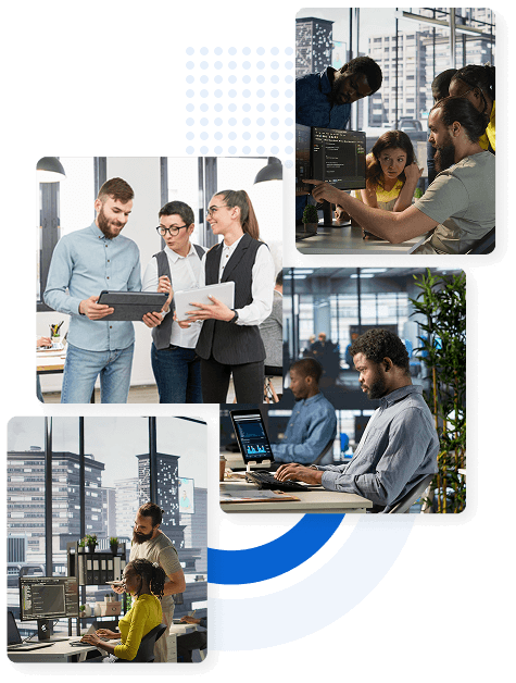Professional software development team working in modern office